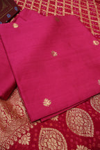 Rani Pink Pure Banarasi Chiniyal Silk Unstitched Suit Set With Pure Khadi Georgette Bandhej Dupatta The Banarasee Aura