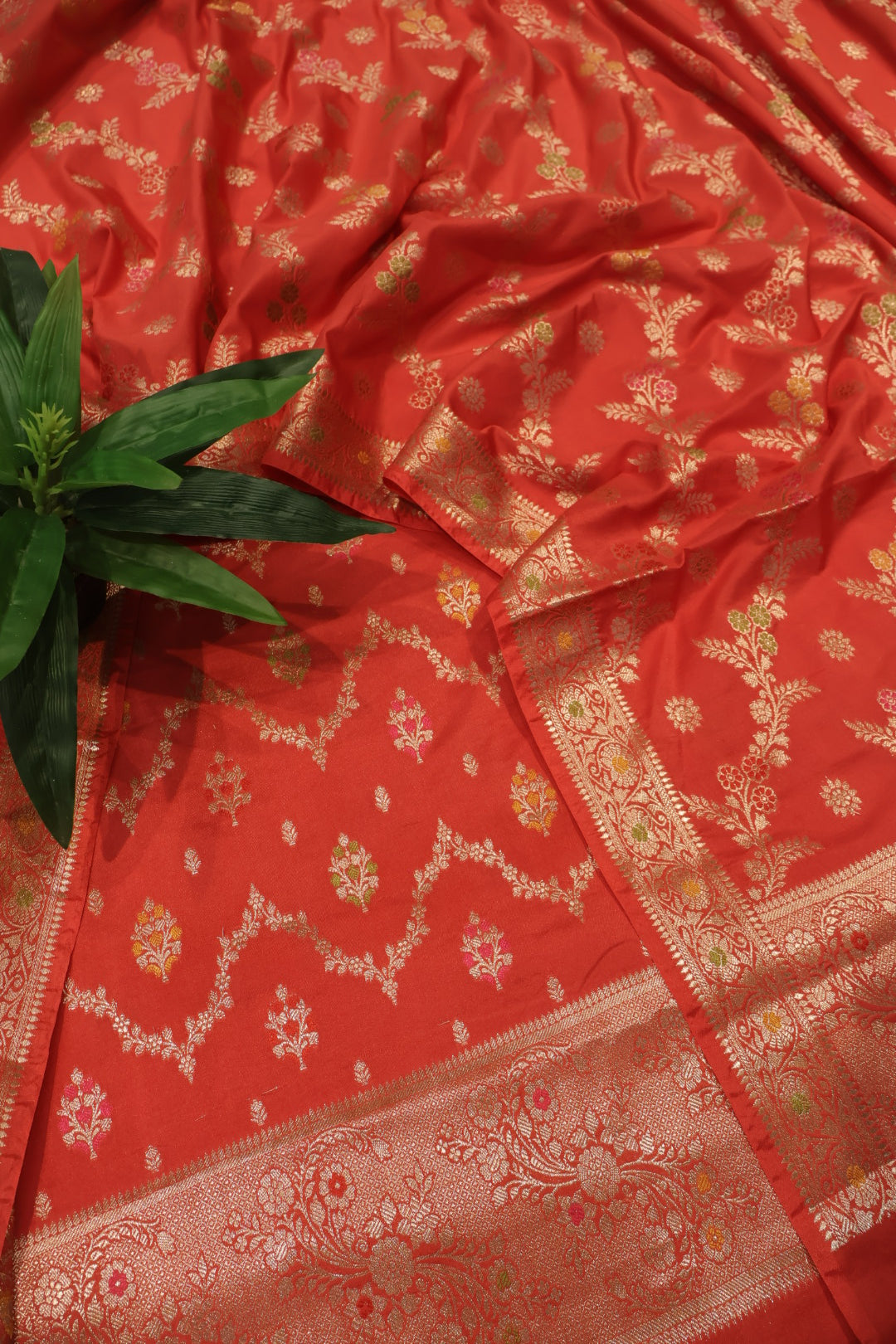 Red Satin Silk Tilfi Meenakari Woven Unstitched Banarasi Suit Set The Banarasee Aura