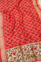 Red Russian Silk Hand Embroidered Unstitched Suit Set with Russian Silk Meenakari Woven Dupatta The Banarasee Aura