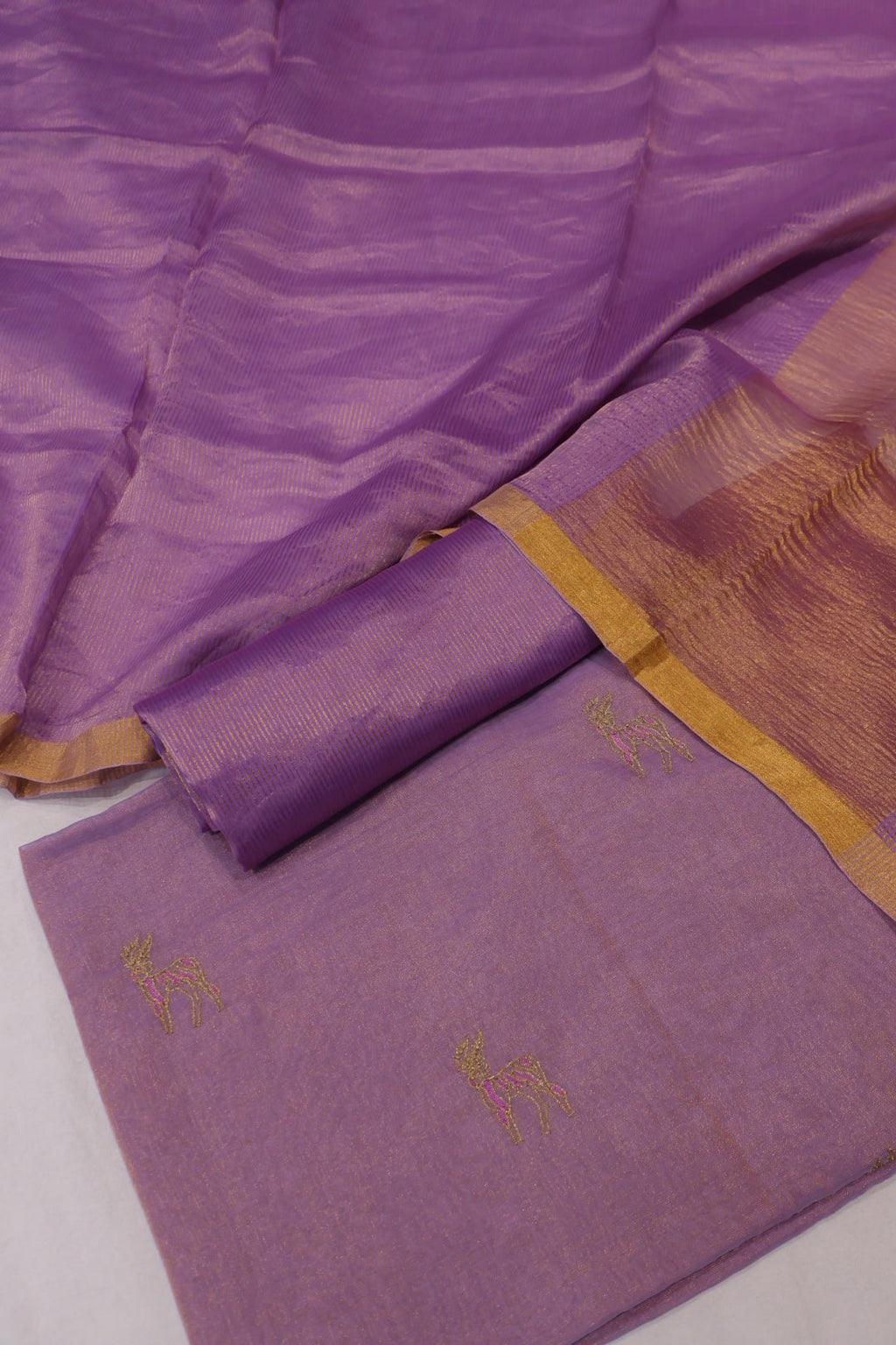 Purple Banarasi Pure Tissue Silk Hand Embroidered Unstitched Suit Set with Pure Tissue Stripes Dupatta The Banarasee Aura