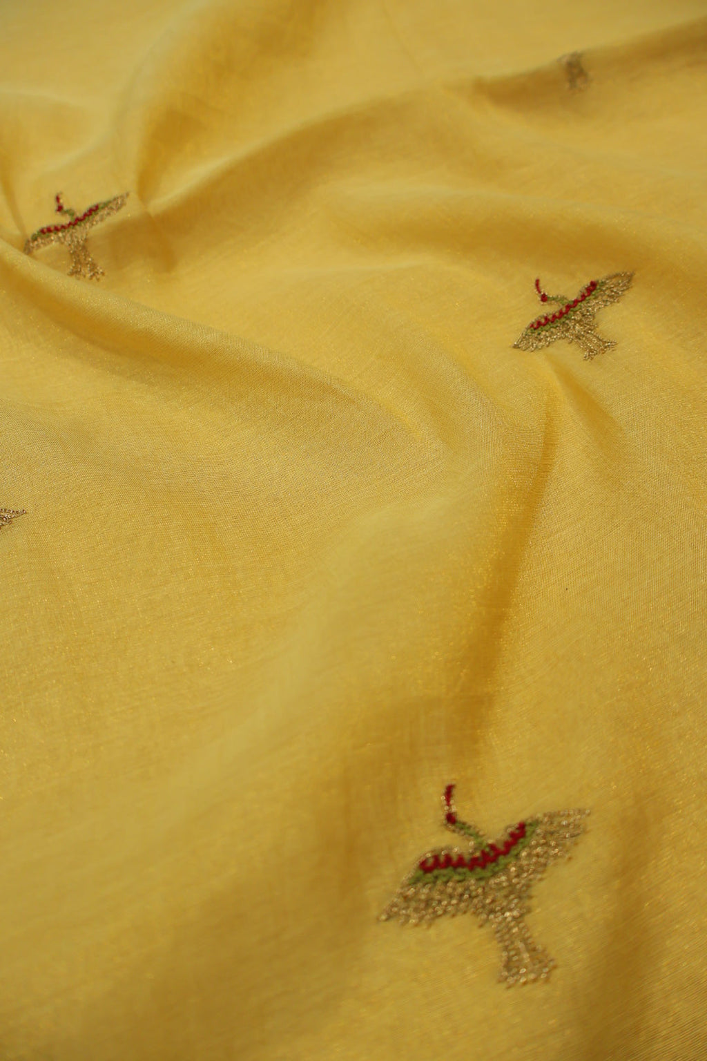 Yellow Banarasi Pure Tissue Silk Hand Embroidered Unstitched Suit Set with Pure Tissue Stripes Dupatta The Banarasee Aura