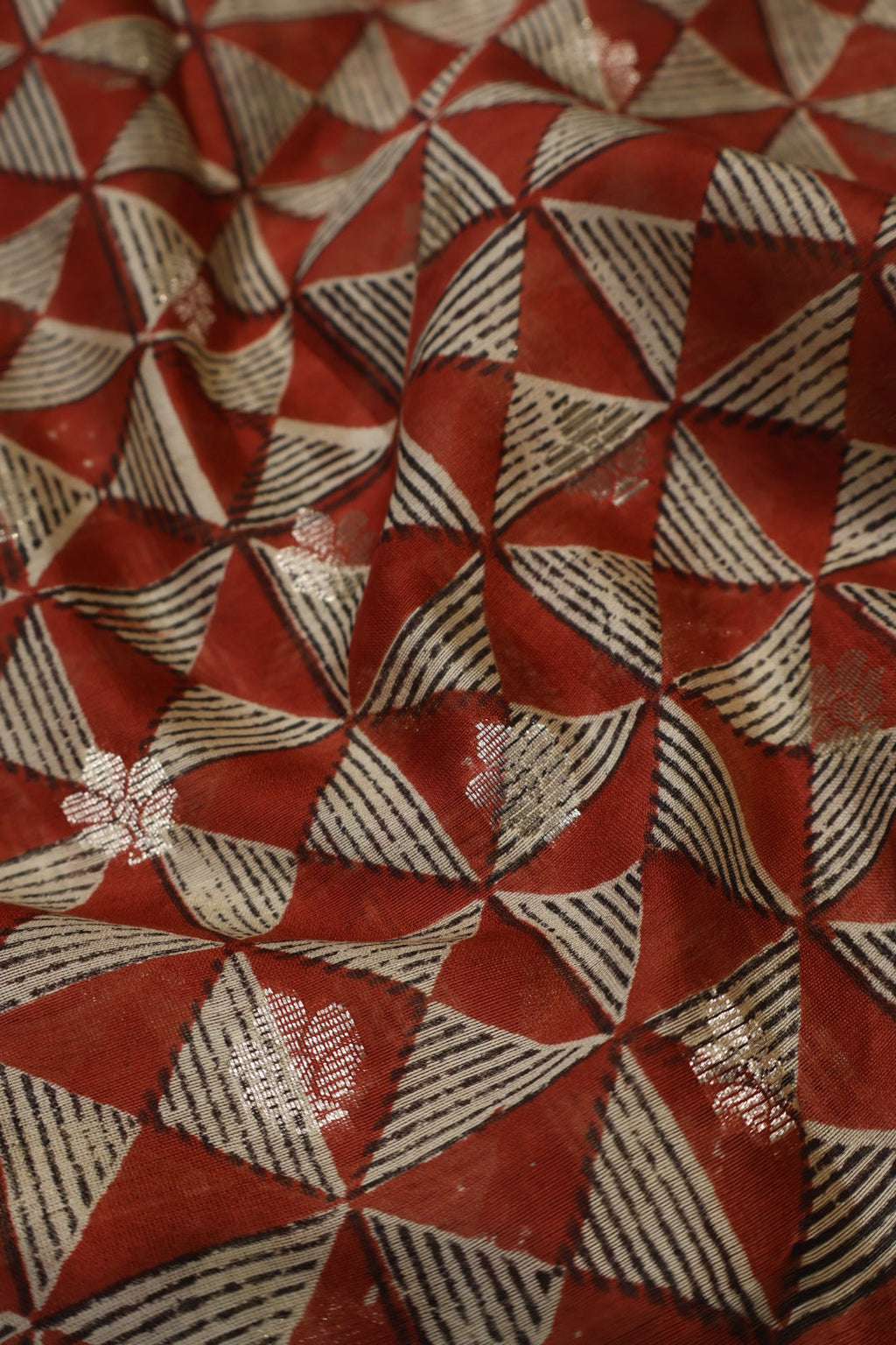 Red Banarasi Pure Chanderi Silk Hand Blocked and Woven Unstitched Suit Set With Pure Chanderi Silk Hand Blocked Woven Dupatta The Banarasee Aura