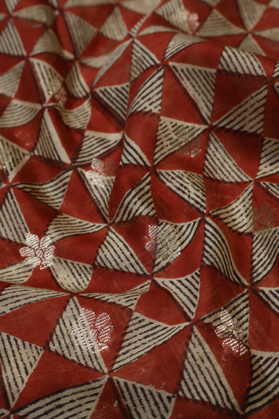 Red Banarasi Pure Chanderi Silk Hand Blocked and Woven Unstitched Suit Set With Pure Chanderi Silk Hand Blocked Woven Dupatta The Banarasee Aura