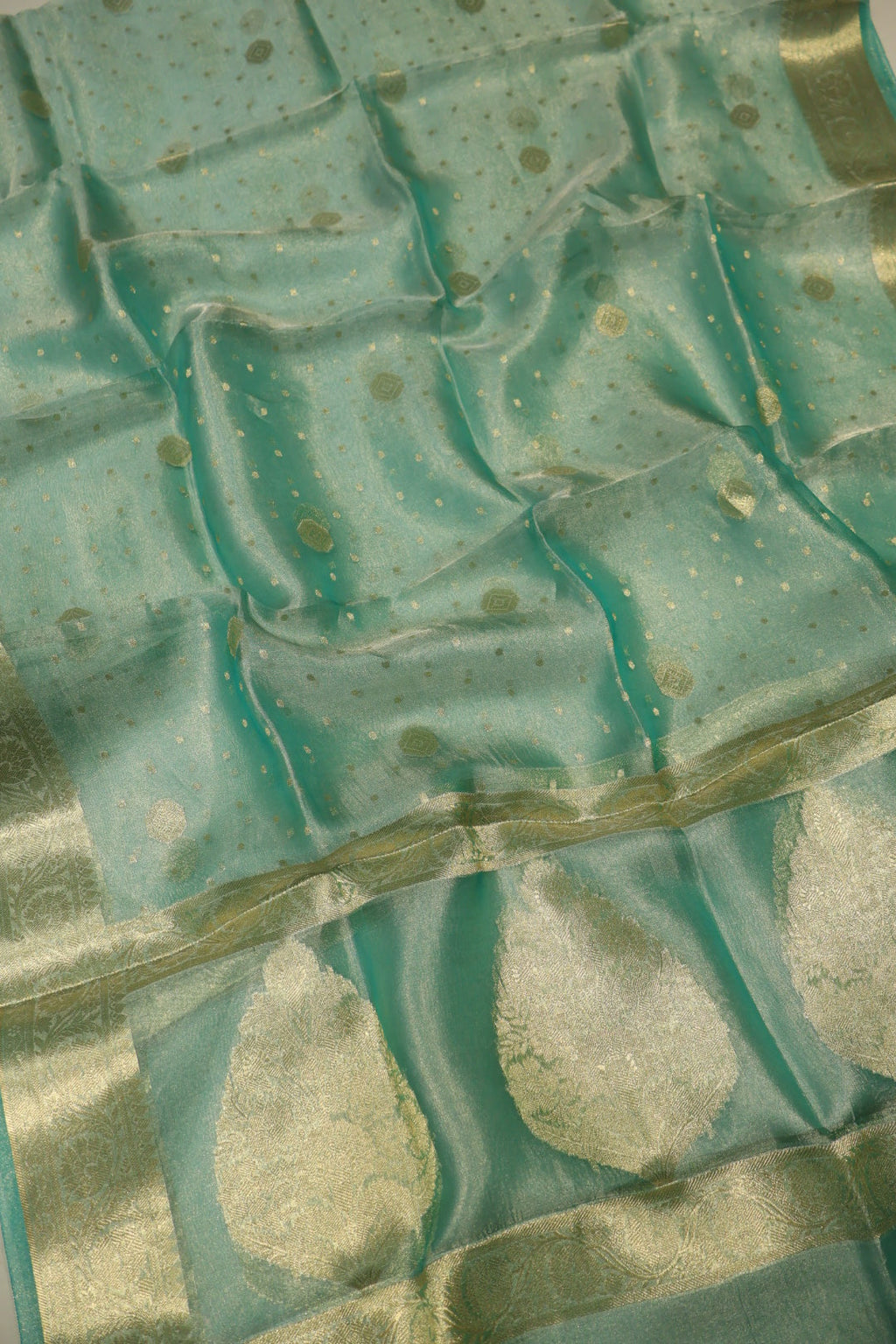 Turquoise Green Silver Banarasi Pure Tissue Silk Woven Unstitched Suit Set With Pure Tissue Silk Woven Dupatta The Banarasee Aura