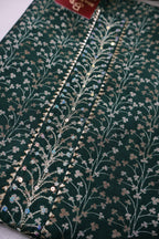 Bottle Green Muslin Printed Unstitched Suit Set With Chiffon Sequins Worked Dupatta The Banarasee Aura