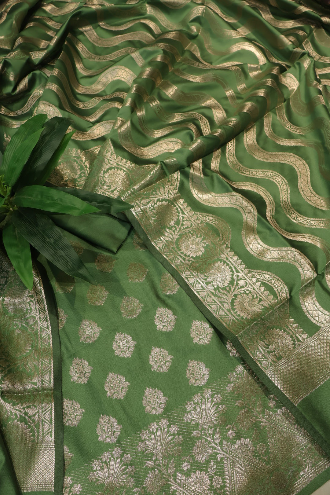 Green Katan Silk Woven Unstitched Banarasi Suit Set The Banarasee Aura