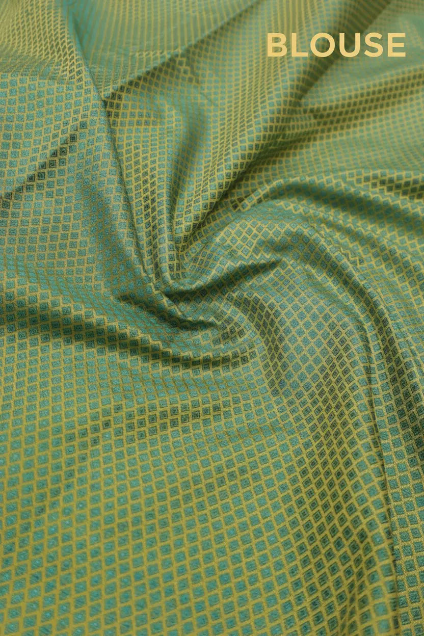 Mehendi Green Russian Silk Banarasi Resham Zari Tilfi Meenakari Weaved Saree With Blouse The Banarasee Aura