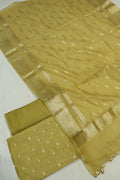 Olive Green Pure Chanderi Silk Woven Unstitched Suit Set With Pure Chanderi Silk Sona Roopa Woven Dupatta The Banarasee Aura