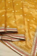 Yellow Pure Banarasi Tissue Silk Weaved Saree With Pure Contrast Brocade Silk Blouse The Banarasee Aura