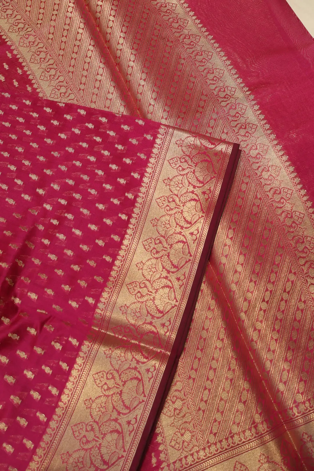 Rani Pink Chanderi Silk Banarasi Zari Weaved Saree With Blouse The Banarasee Aura