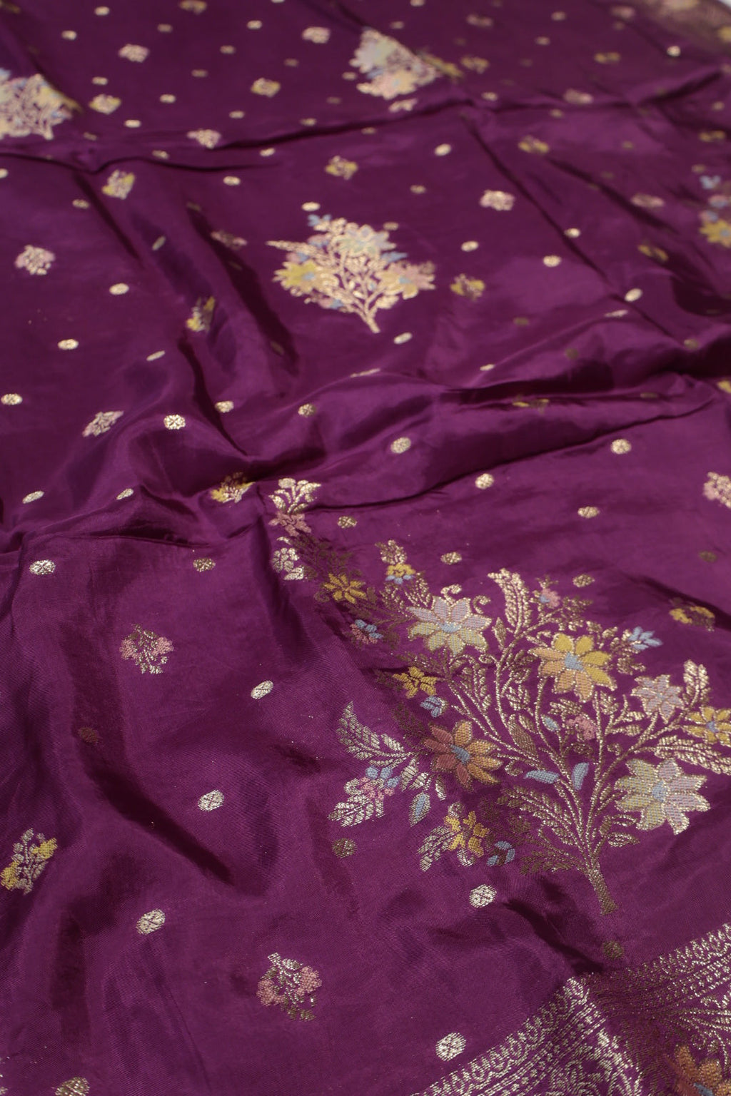 Purple Banarasi Satin Silk Blend Meenakri Woven Unstitched Suit Set With Satin Silk Blend Meenakari Woven Dupatta The Banarasee Aura