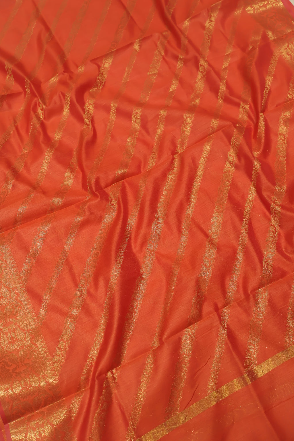 Orange Reddish Cotton Silk Meenakari Woven Unstitched Banarasi Suit Set The Banarasee Aura