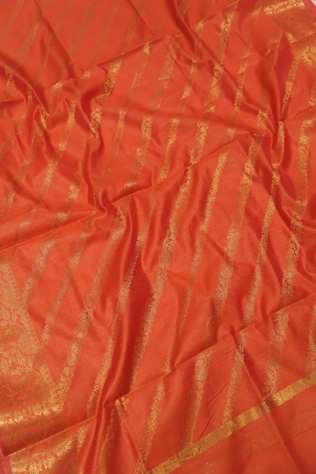 Orange Reddish Cotton Silk Meenakari Woven Unstitched Banarasi Suit Set The Banarasee Aura