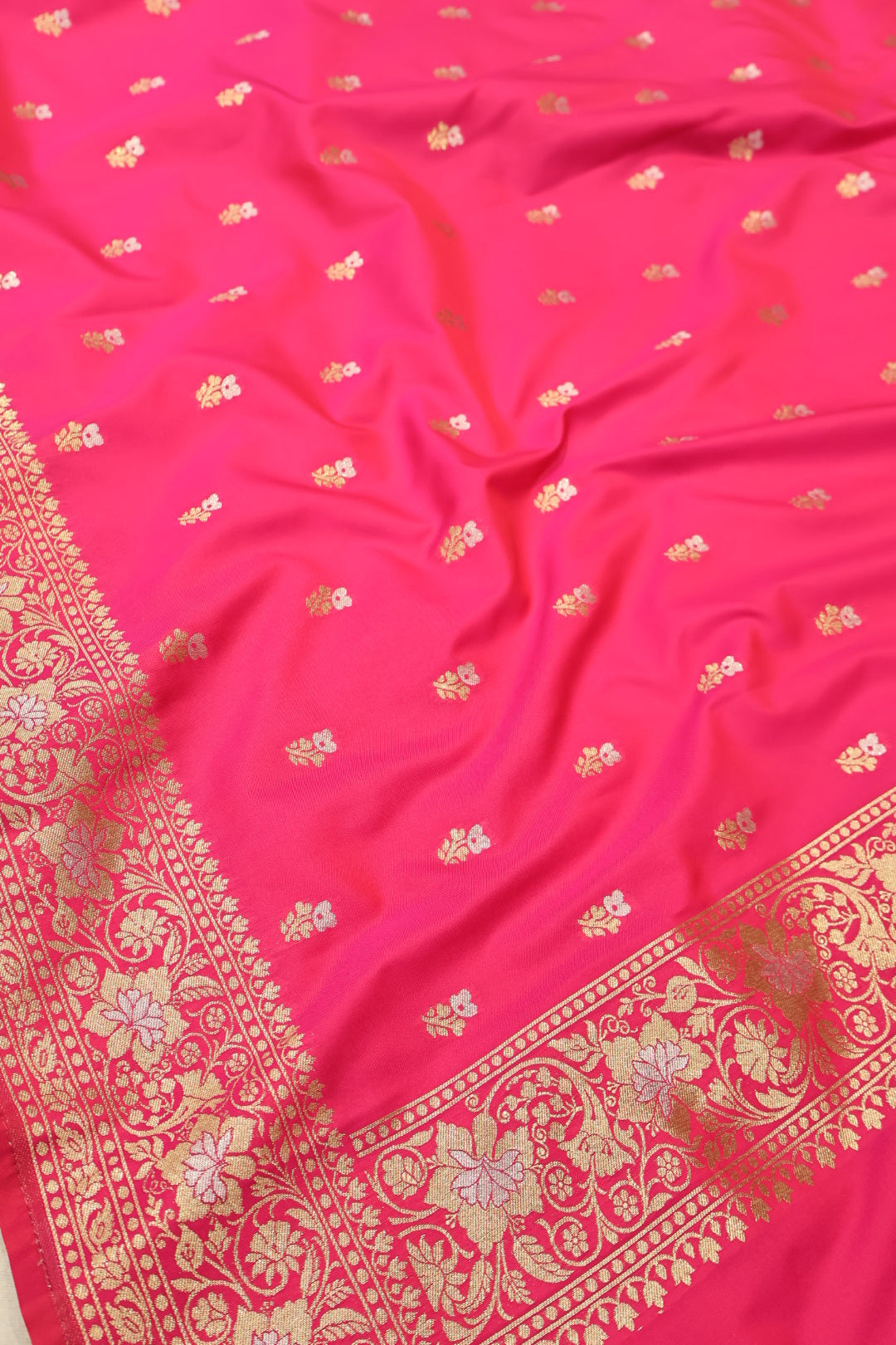 Rani Pink Katan Silk Brocade Sona Roopa Woven Banarasi Unstitched Suit Set With Katan Silk Sona Roopa Woven Dupatta The Banarasee Aura