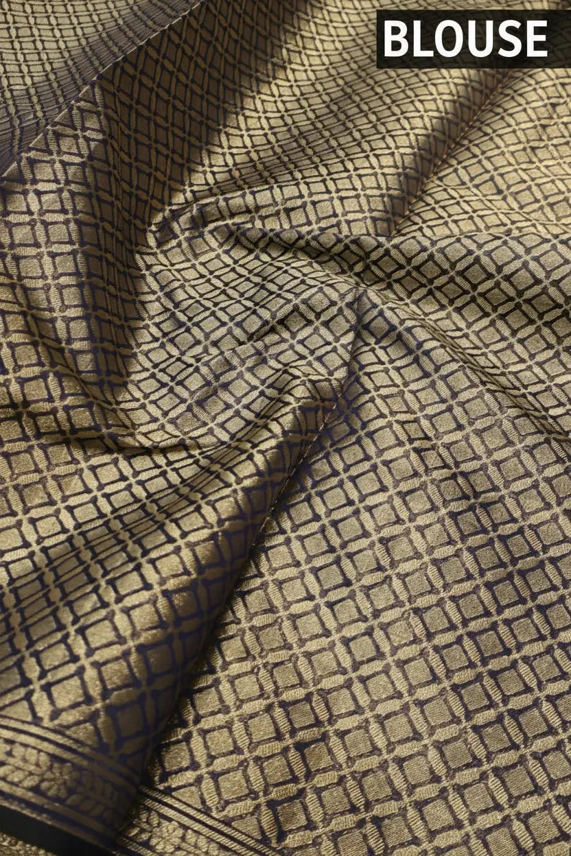 Navy Blue Chanderi Silk Banarasi Zari Weaved Saree With Blouse The Banarasee Aura