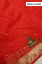 Red Banarasi Kora Silk Hand Embroidered Saree With Hand Embroidered Blouse The Banarasee Aura