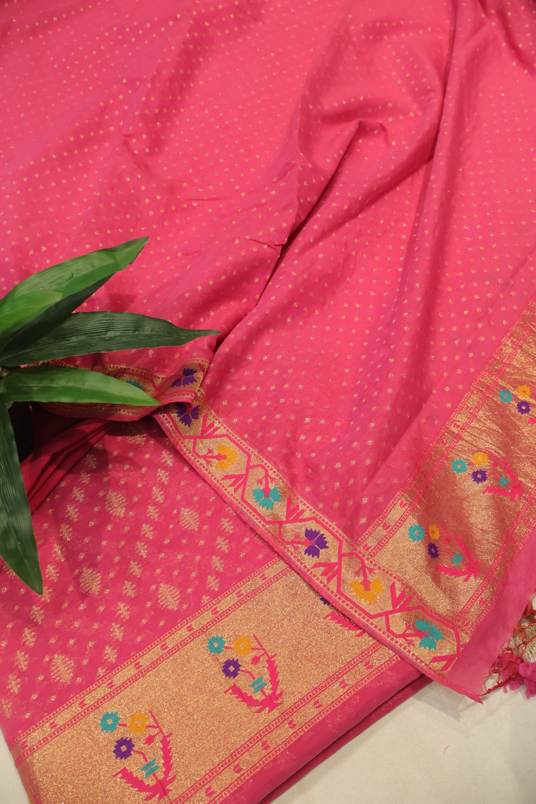Pink Cotton Silk Meenakari Paithani Woven Unstitched Banarasi Suit Set The Banarasee Aura