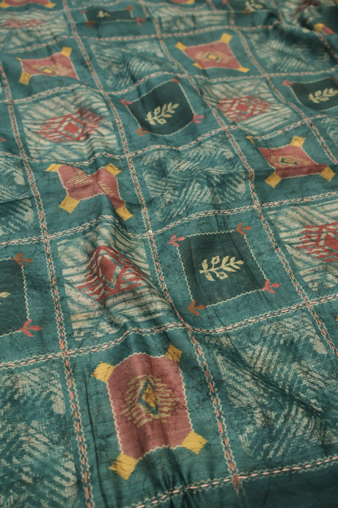 Deep Teal Chanderi Hand Embroidered Unstitched Suit Set with Chanderi Printed And Thread Worked Dupatta The Banarasee Aura