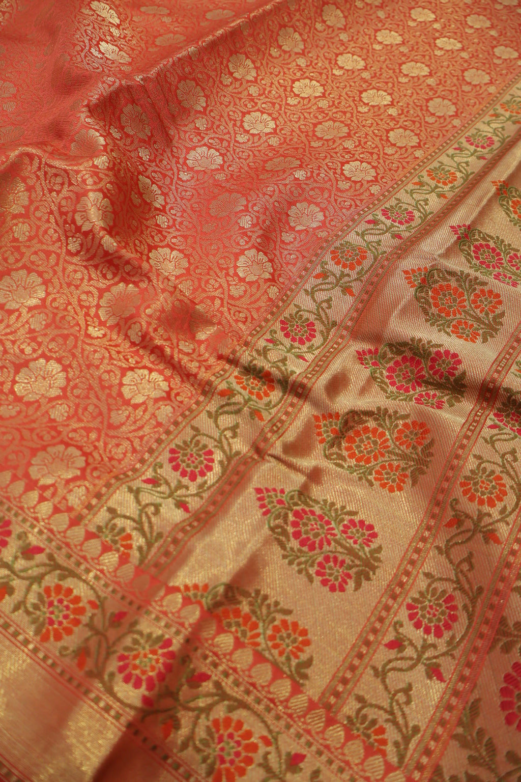 Red Banarasi Katan Silk Brocade Golden Zari with Tilfi Meenakari Weaved Saree With Blouse The Banarasee Aura