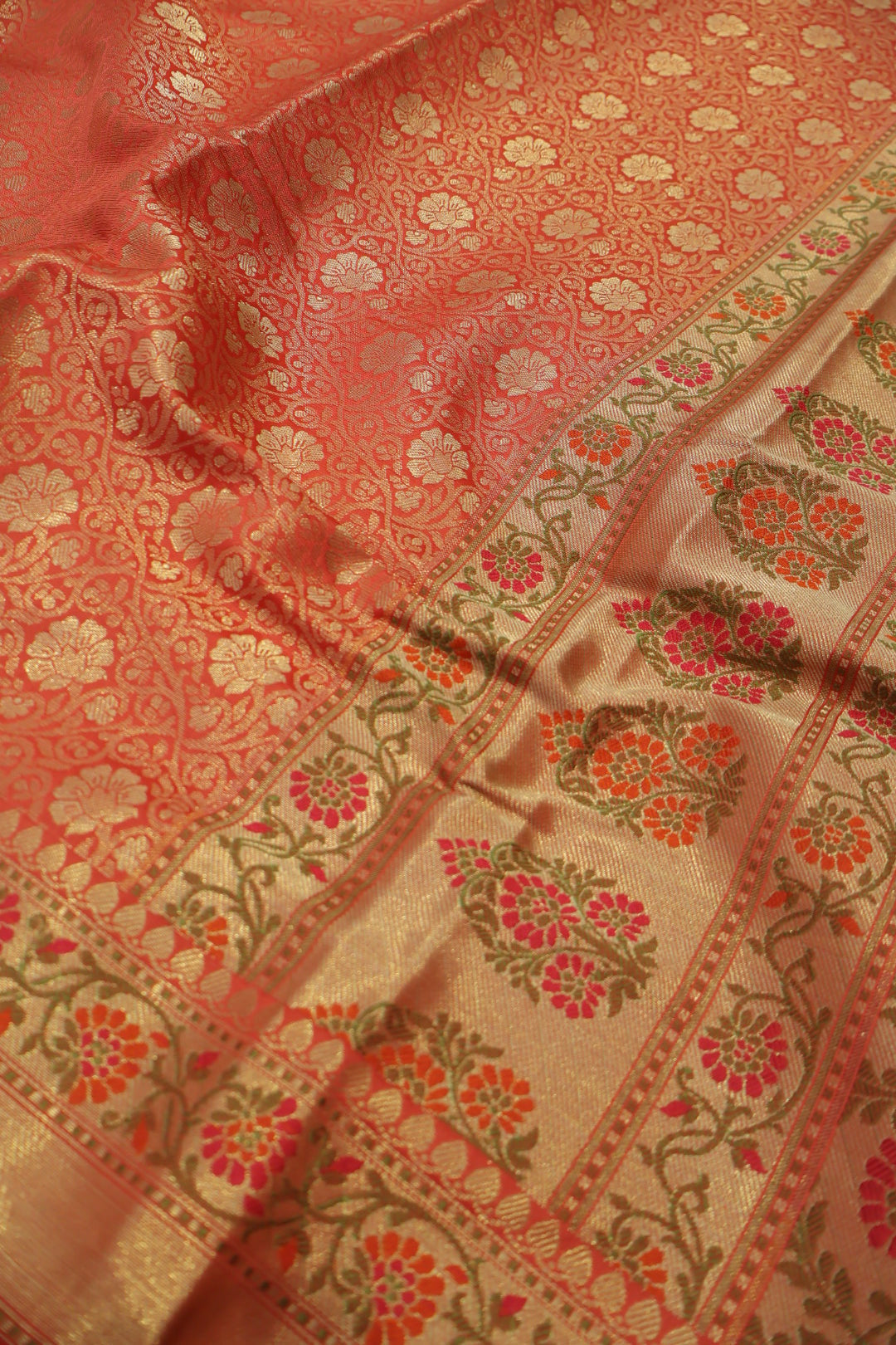 Red Banarasi Katan Silk Brocade Golden Zari with Tilfi Meenakari Weaved Saree With Blouse The Banarasee Aura