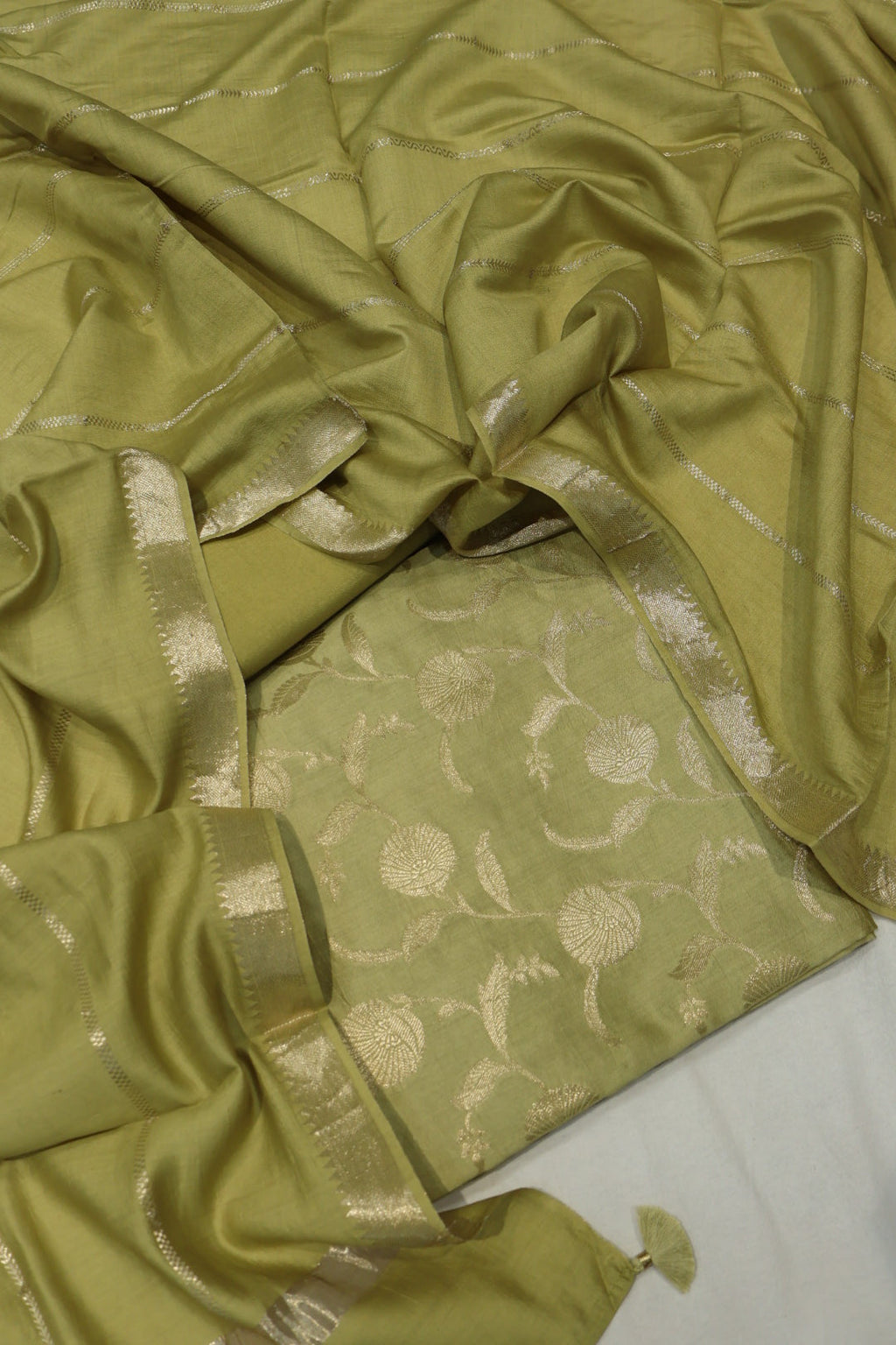 Green Banarasi Pure Chiniya Silk Woven Unstitched Suit Set With Pure Chiniya Silk Woven Dupatta The Banarasee Aura