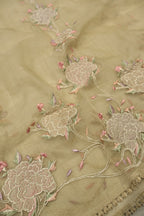 Olive Green Crushed Tissue Hand Embroidered Unstitched Suit Set with Chanderi Embroidered Dupatta The Banarasee Aura