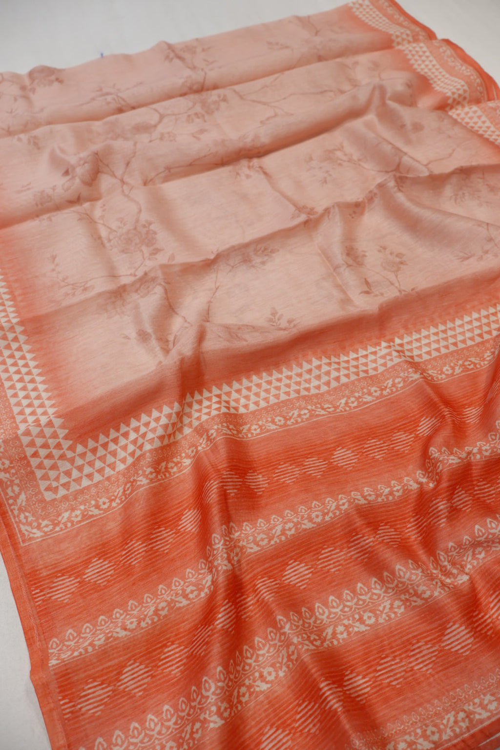 Peach Chanderi Printed and Embroidered Unstitched Suit Set With Chanderi Digital Printed Dupatta The Banarasee Aura