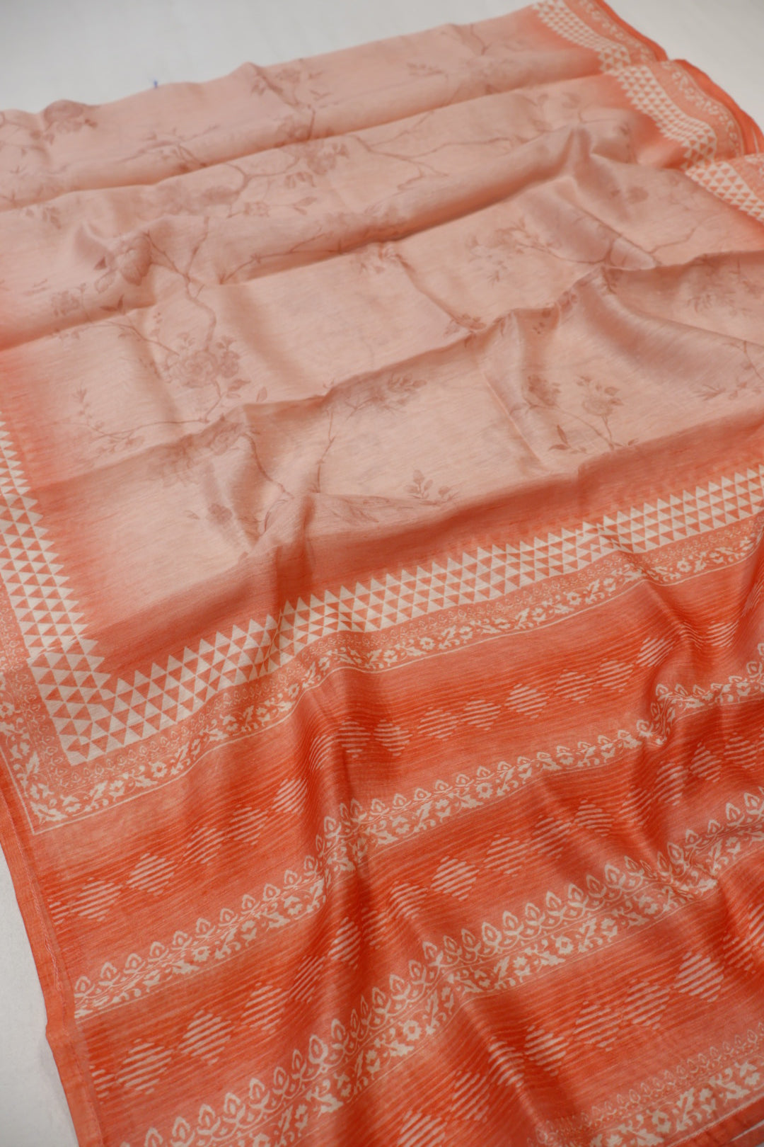 Peach Chanderi Printed and Embroidered Unstitched Suit Set With Chanderi Digital Printed Dupatta The Banarasee Aura