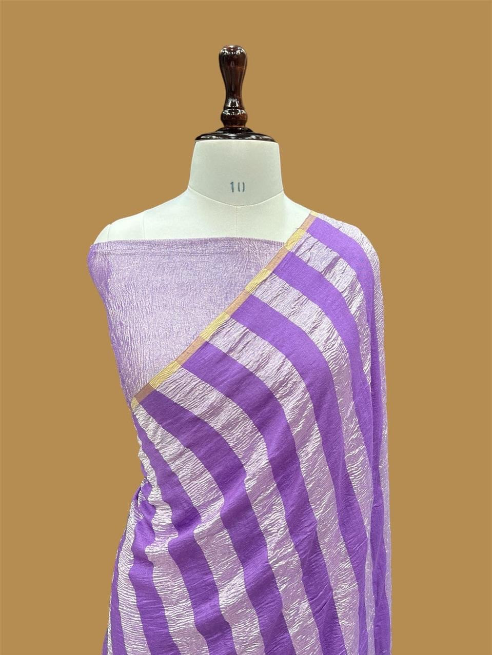 Purple Moonga Tissue Banarasi Saree With Crushed Tissue Blouse The Banarasee Aura