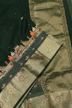 Bottle Green Banarasi Kora Silk Hand Embroidered Banarasi Ghat Saree Without Blouse The Banarasee Aura