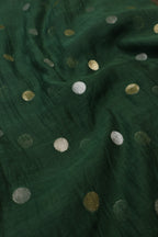 Bottle Green Pure Mul Chanderi Sona Roopa Woven Unstitched Suit Set With Pure Mul Chanderi Digital Printed and Tissue Border Dupatta The Banarasee Aura