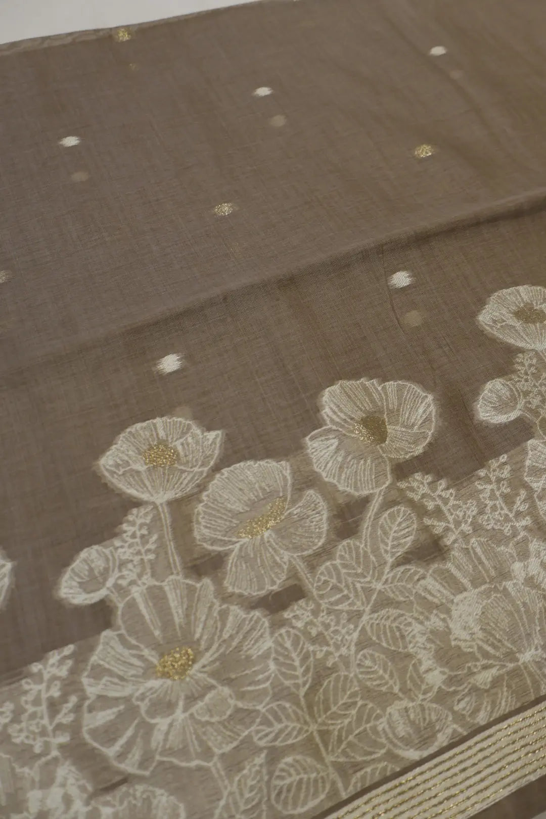 Taupe Brown Banarasi Chanderi Silk Blend Jamdani Woven Unstitched Suit Set With Chanderi Woven Dupatta The Banarasee Aura