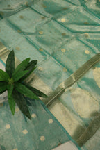 Turquoise Green Silver Banarasi Pure Tissue Silk Woven Unstitched Suit Set With Pure Tissue Silk Woven Dupatta The Banarasee Aura