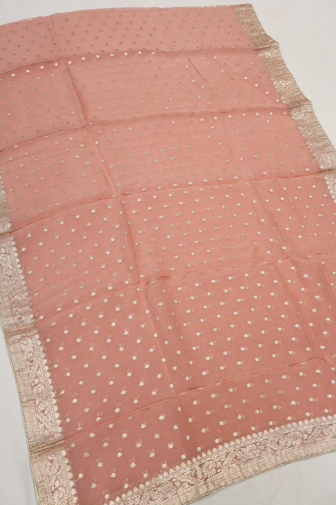 Peach Tissue Silk Hand Embroidered and Woven Unstitched Suit Set With Tissue Silk Woven Dupatta The Banarasee Aura