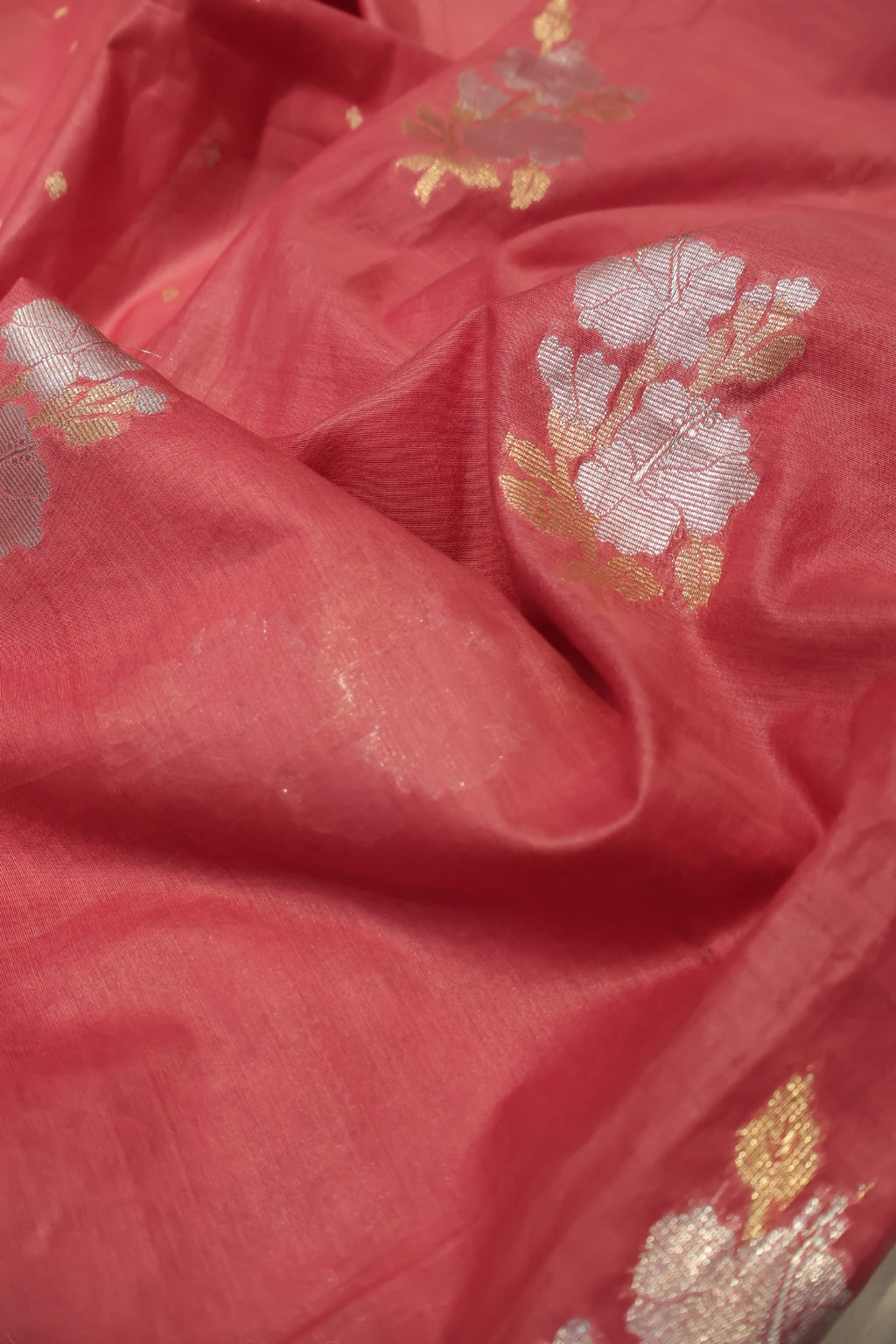 Peach Banarasi Chanderi Silk Sona Roopa Hand Embroidered Unstitched Suit Set with Chanderi Silk Woven Dupatta - The Banarasee Aura