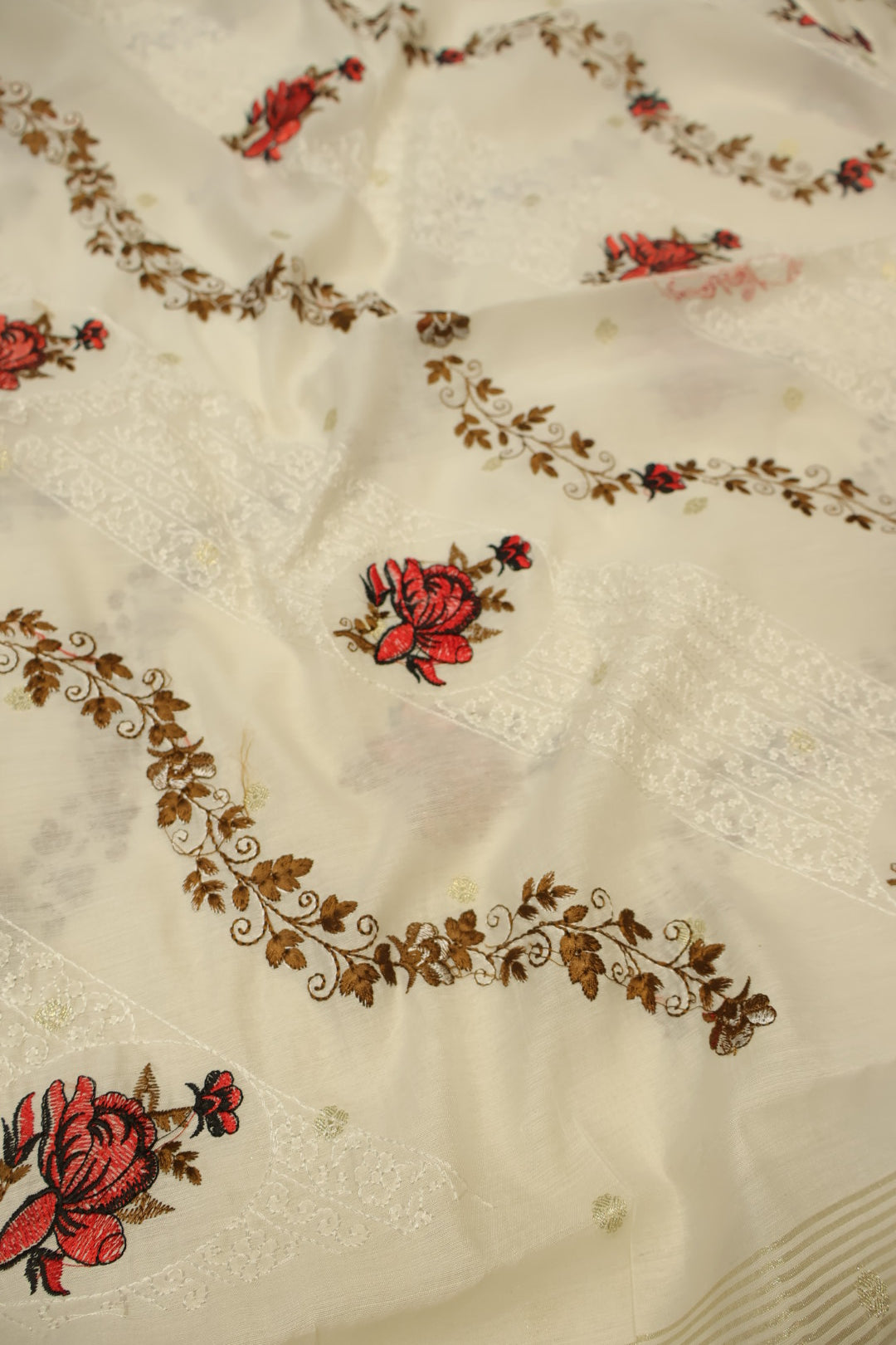 Red Katan Silk Woven Unstitched Banarasi Suit Set With Cotton Silk Embroidered Dupatta The Banarasee Aura