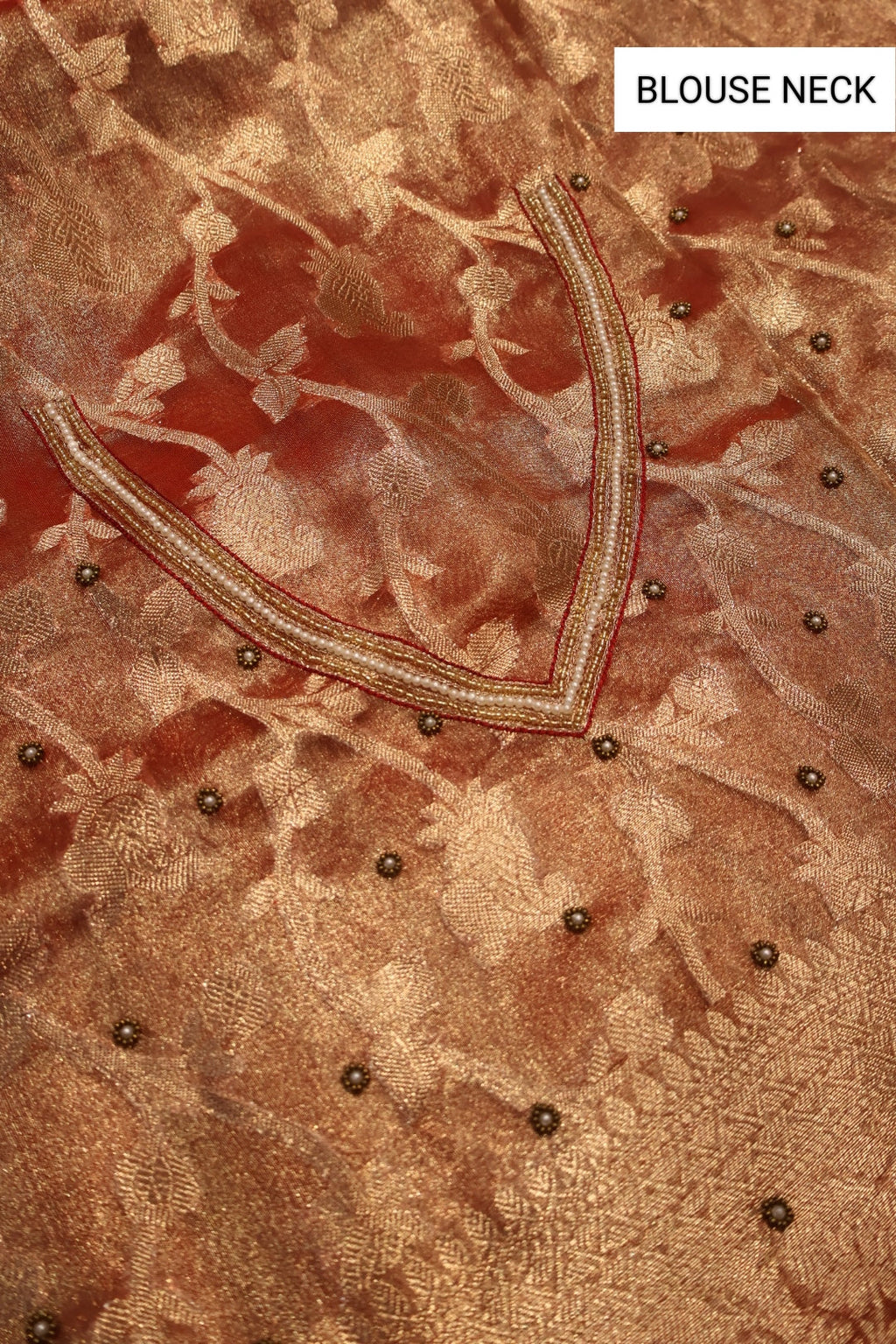 Rust - Gold Banarasi Tissue Organza Hand Embroidered Saree With Hand Embroidered Blouse The Banarasee Aura