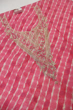 Pink Chanderi Lehriya Hand Embroidered and Woven Unstitched Suit Set With Organza Digital Printed Gotta Work Dupatta The Banarasee Aura