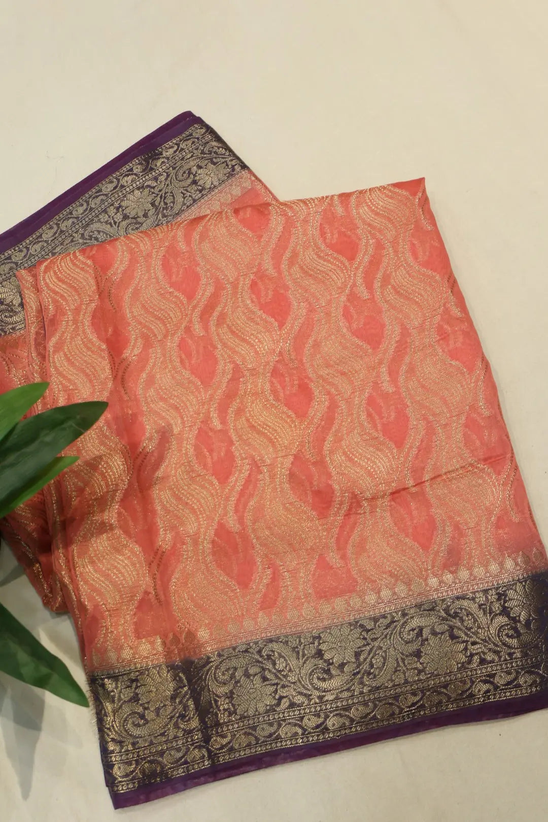 Peach Pure Mal Chanderi Banarasi Golden Zari Weaved Saree With Blouse The Banarasee Aura