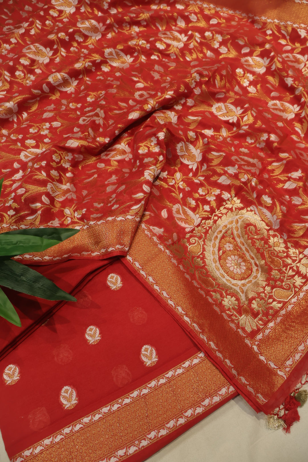 Red Cotton Silk Sona Roopa Woven Unstitched Banarasi Suit Set The Banarasee Aura