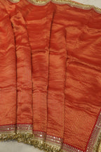Red Pure Banarasi Tissue Stripes Saree With Silk Brocade Blouse The Banarasee Aura
