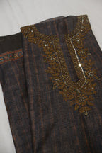 Charcoal Brown Chanderi Silk Printed and Embroidered Unstitched Suit Set With Chanderi Digital Printed And Embroidered Dupatta The Banarasee Aura