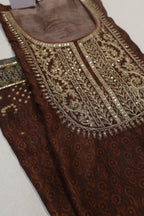 Coffee Brown Chanderi Embroidered Unstitched Suit Set With Chanderi Digital Printed Dupatta The Banarasee Aura