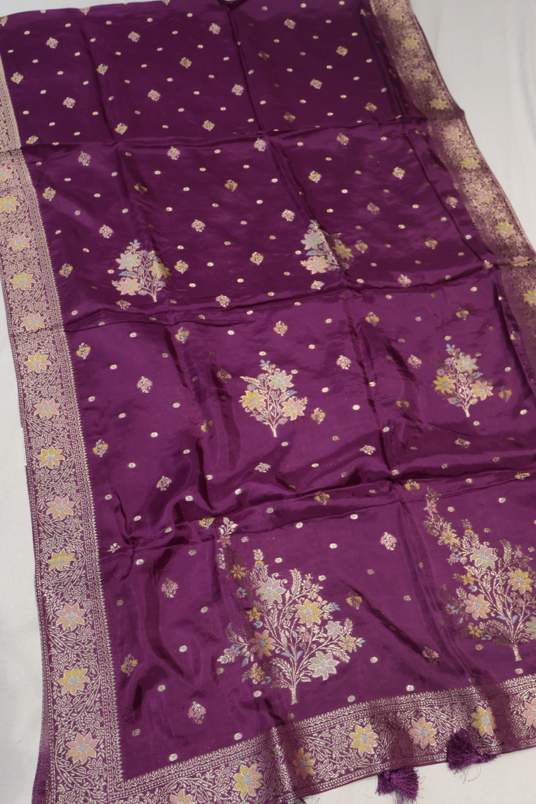 Purple Banarasi Satin Silk Blend Meenakri Woven Unstitched Suit Set With Satin Silk Blend Meenakari Woven Dupatta The Banarasee Aura
