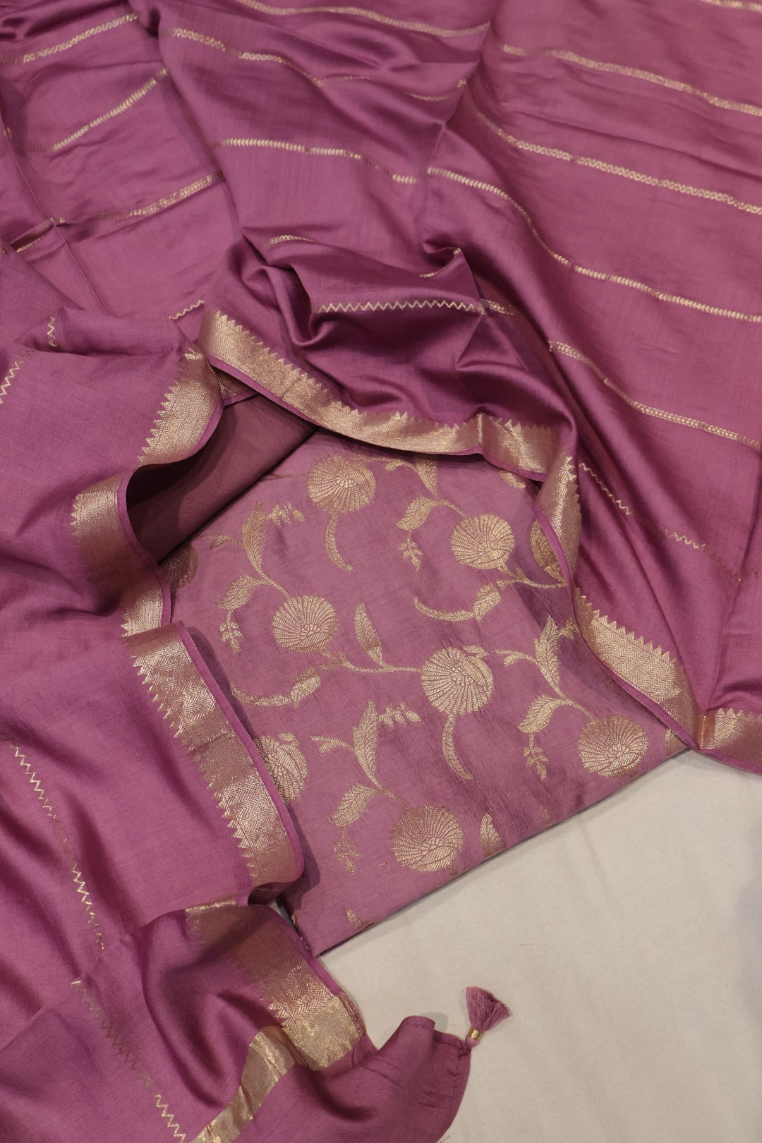 Purple Banarasi Pure Chiniya Silk Woven Unstitched Suit Set With Pure Chiniya Silk Woven Dupatta The Banarasee Aura