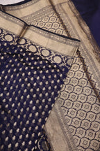 Navy Blue Chanderi Silk Banarasi Zari Weaved Saree With Blouse The Banarasee Aura