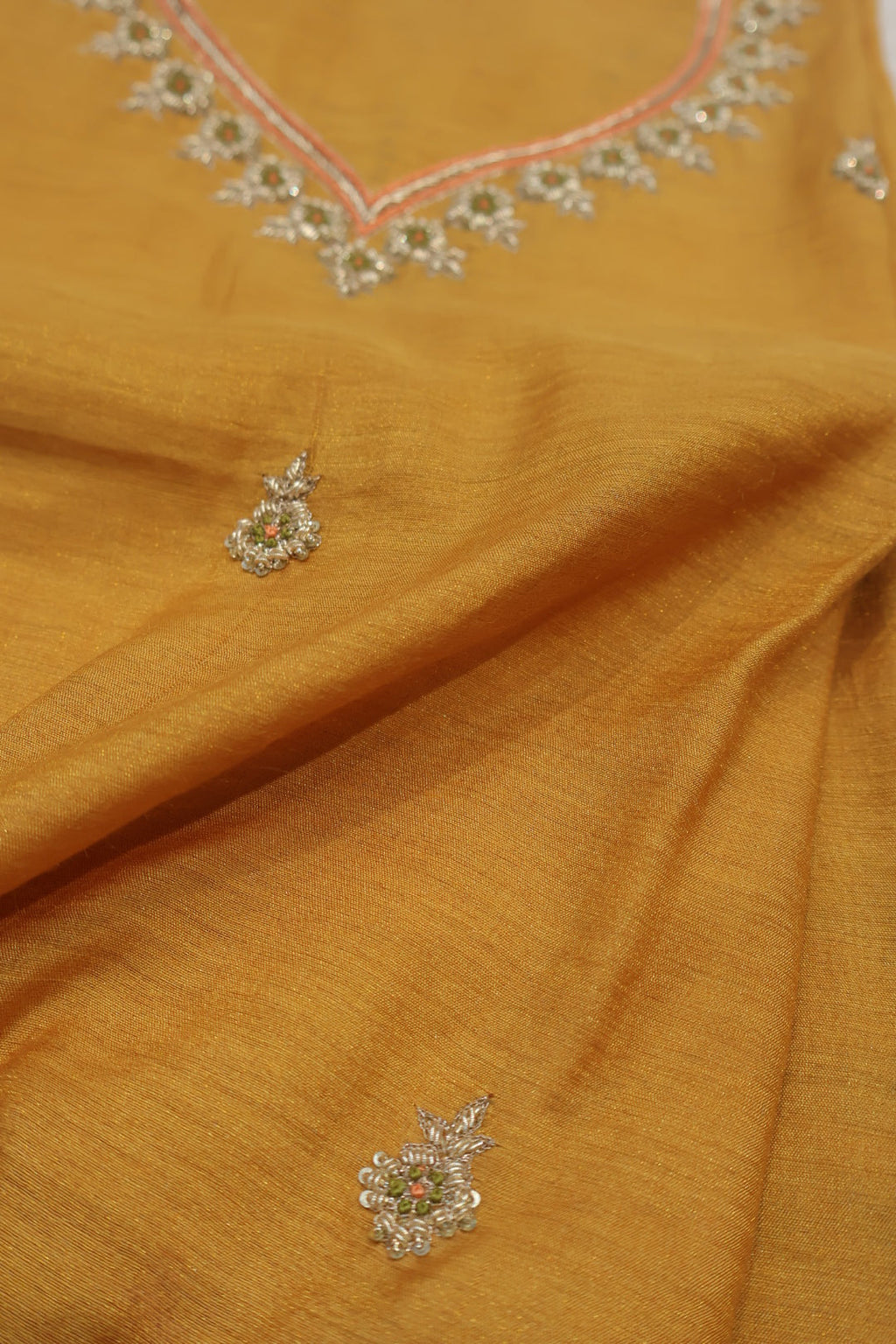 Mustard Banarasi Pure Moonga Tissue Silk Hand Embroidered Unstitched Suit Set with Pure Moonga Silk Rangkat Dupatta The Banarasee Aura