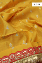 Red Pure Banarasi Tissue Stripes Saree With Contrast Pure Silk Kadhwa Blouse The Banarasee Aura