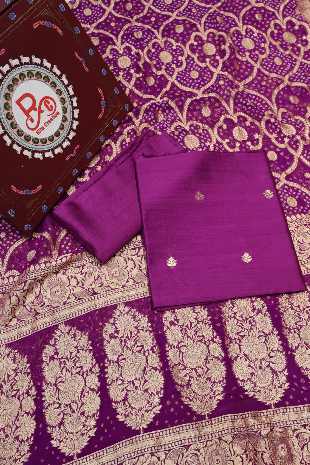 Royal Purple Pure Banarasi Chiniyal Silk Unstitched Suit Set With Pure Khadi Georgette Bandhej Dupatta The Banarasee Aura
