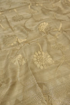 Beige Tussar Silk Hand Embroidered Unstitched Suit Set with Tussar Silk Woven Dupatta The Banarasee Aura